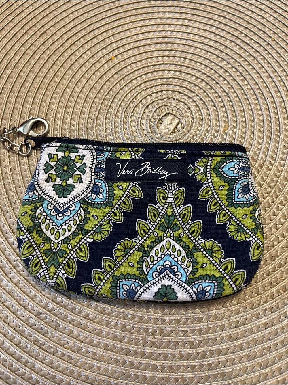 Vera Bradley Navy, Green & White Patterned Coin ID Pouch